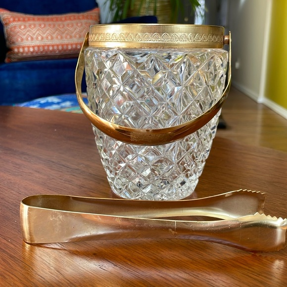 Mid Century Ice Bucket with Tongs